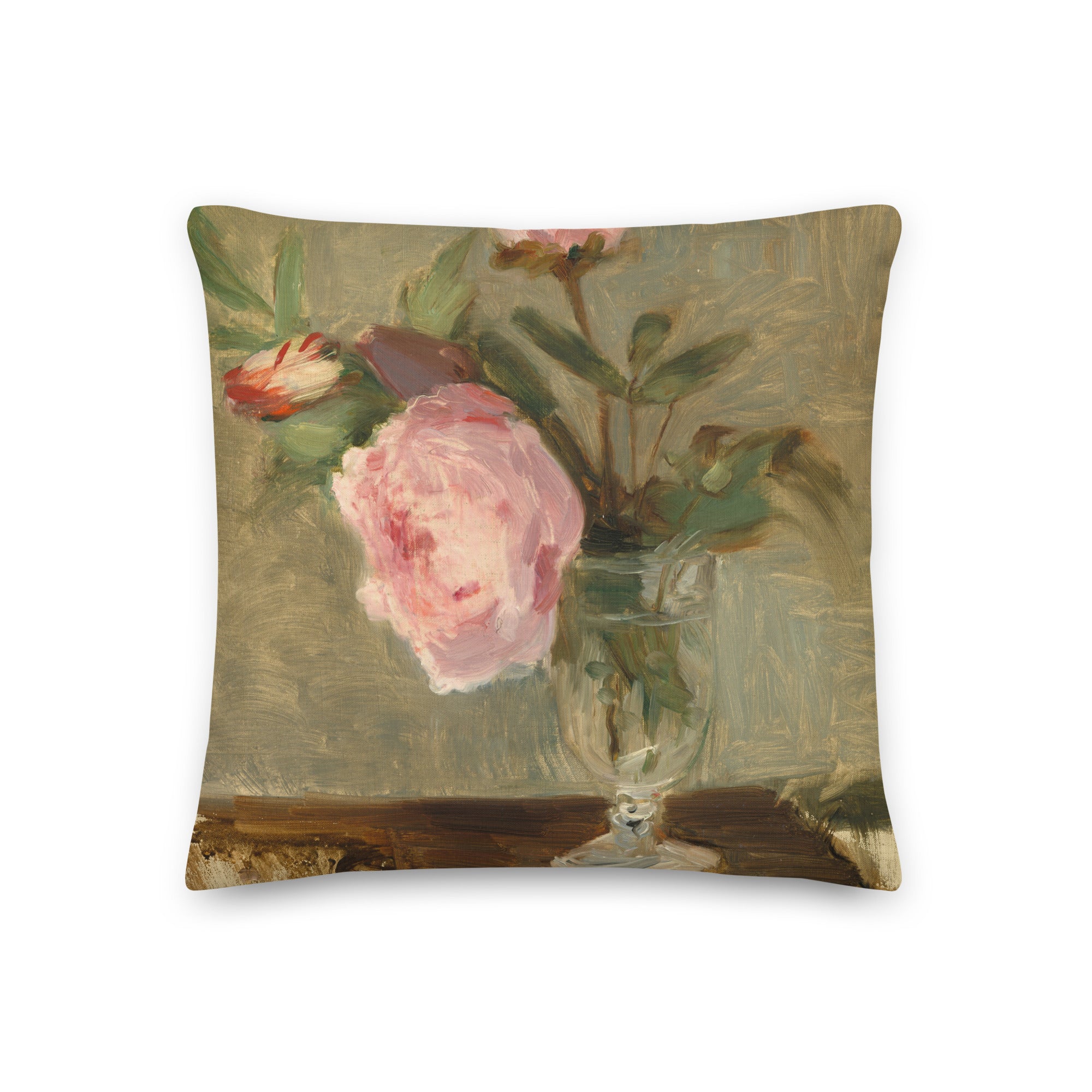 Peonies Linen Throw Pillow by Berthe Morisot - Premium Quality Decorative Cushion for Elegant Home Decor - Rosetta Creative Boutique
